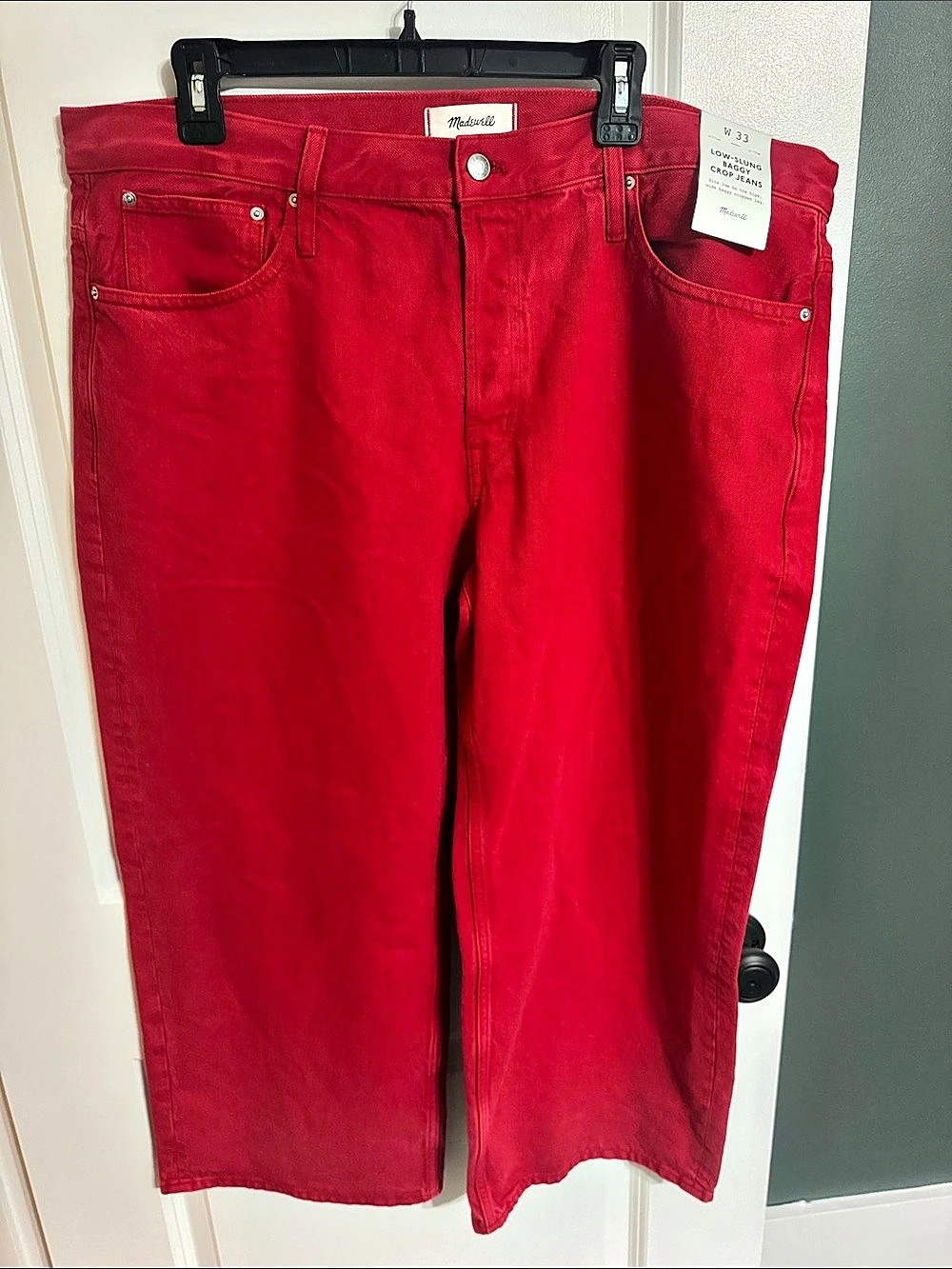 Madewell Low-Slung Baggy Crop Jeans in Red Waist 33 - Picture 1 of 5